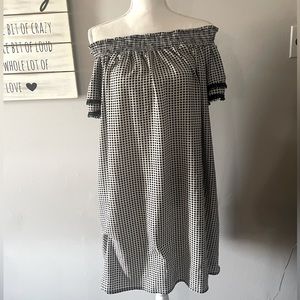 Gingham Off Shoulder Flutter Sleeve Dress
